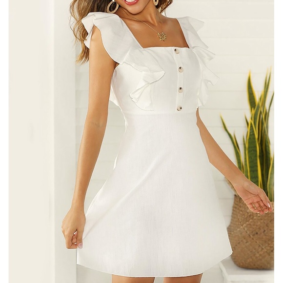ruffle sleeve fit and flare dress